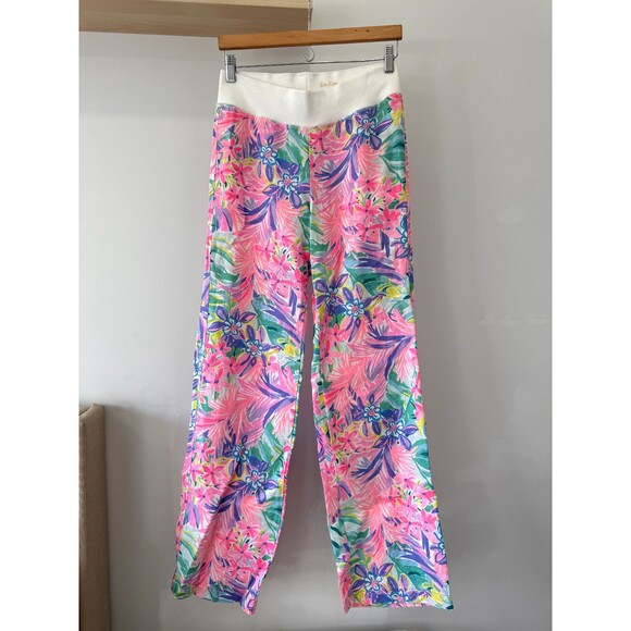 NWT Lilly Pulitzer Womens XS Beach Palazzo Pants Pink It Was All A Dream Linen - Picture 1 of 8